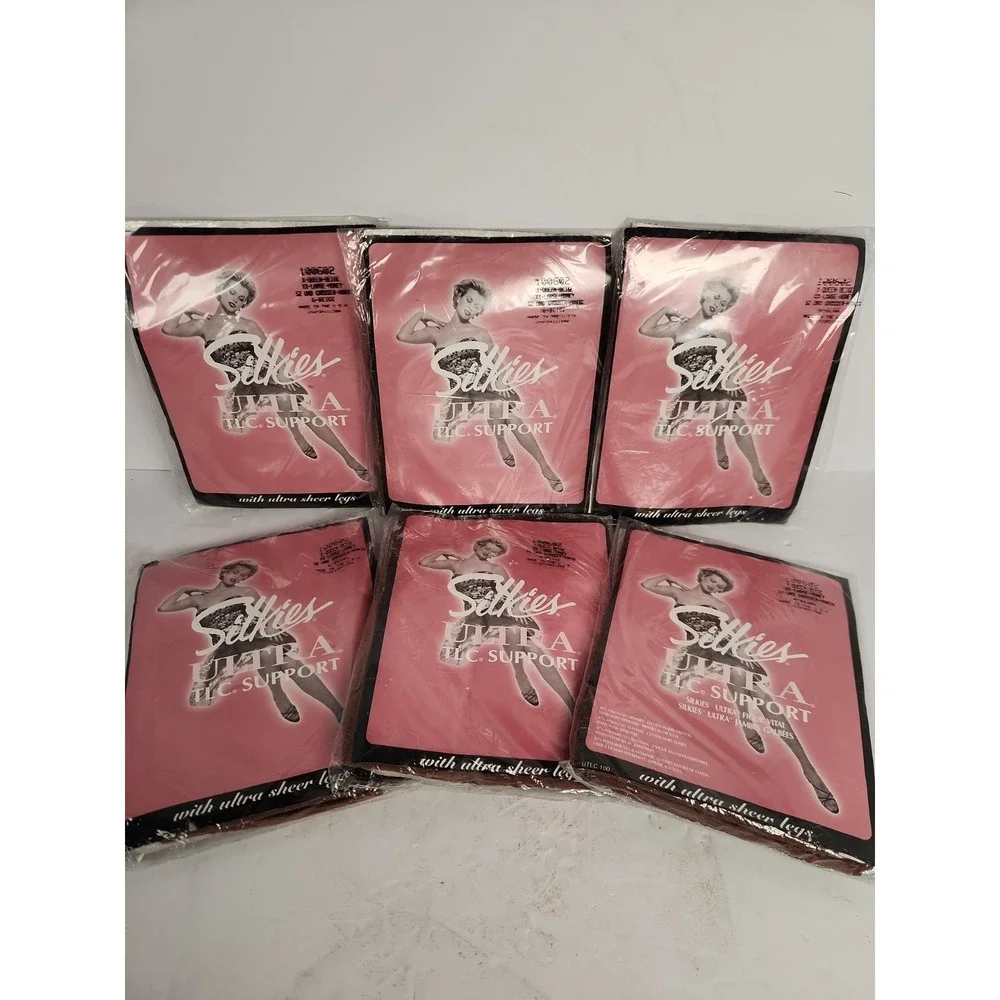 Lot of 6 Vintage Silkies Ultra TLC Support Pantyhose XXL Queen 6-Beige 100602